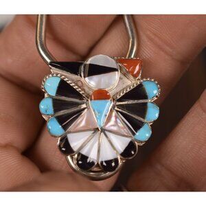 Vintage Zuni Native Sterling Silver Multi-Stone Inlay Thunderbird Keyring